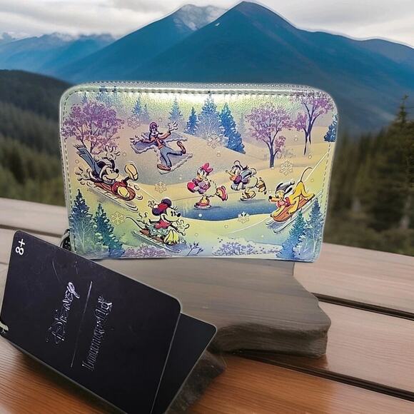 Loungefly Handbags - Loungefly Mickey & Friends Winter Wonderland Scene Zip Around Wallet